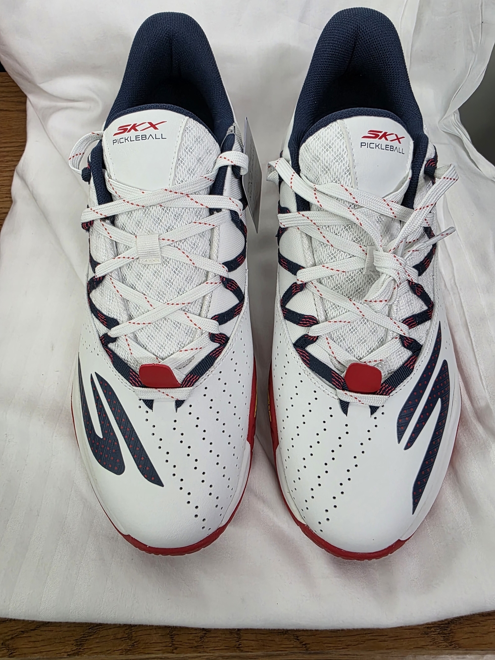 Skechers Pickleball Lace-Up Shoes — White with Navy & Red